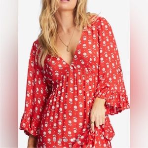 Billabong Time After Time Tiered Red Maxi w/White Daisies US Sz XS/2, Aus Sz S/8